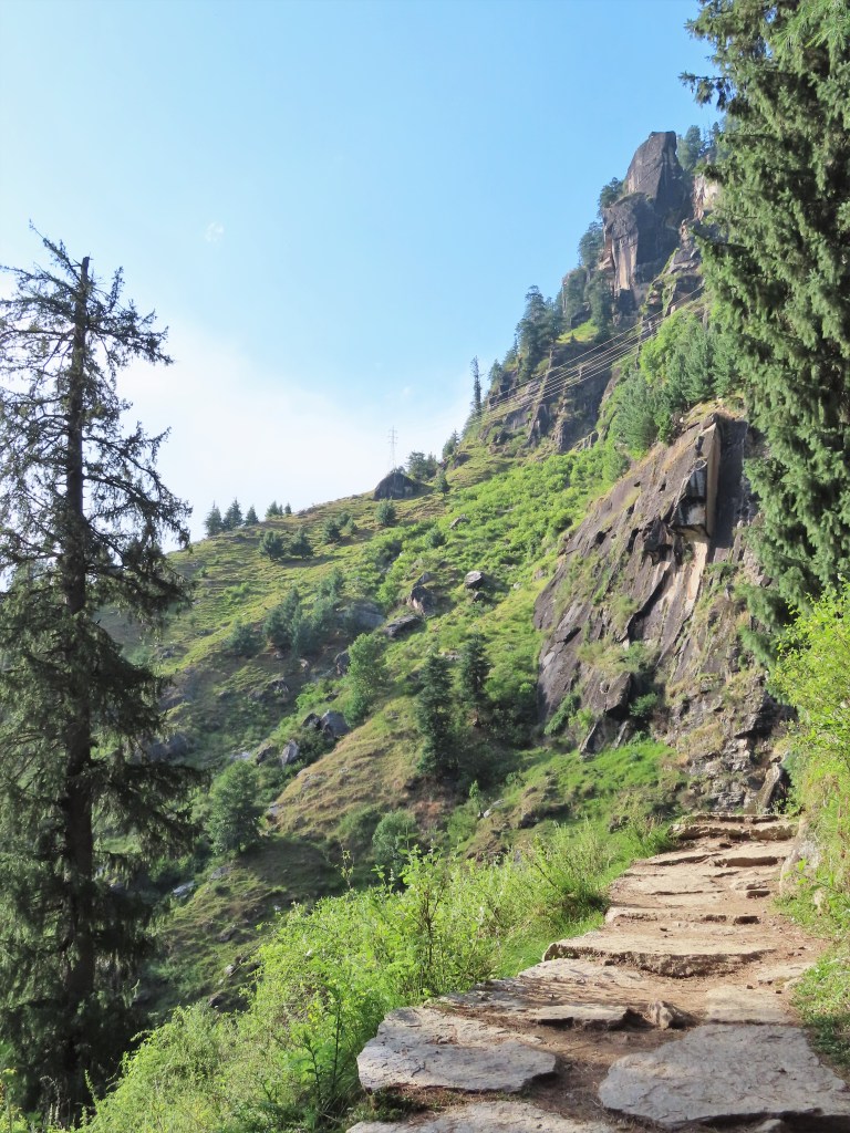 Trail leading to the higher Jogini waterfall in Vashisht, northern India.