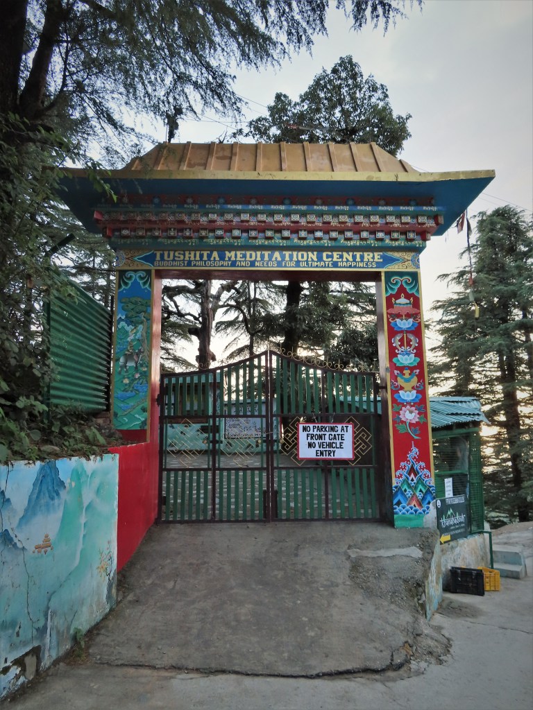 Front gate of Tushita Meditation Centre in Dharamshala, Himachal Pradesh, India.